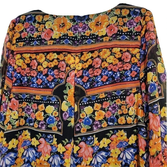 New York & Company Dress Medium Black Yellow Floral Shift Keyhole - Picture 4 of 5